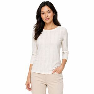 J. Jill Wearever Shirt Womens Petite Small White Textured Crew 3/4 Sleeve Top